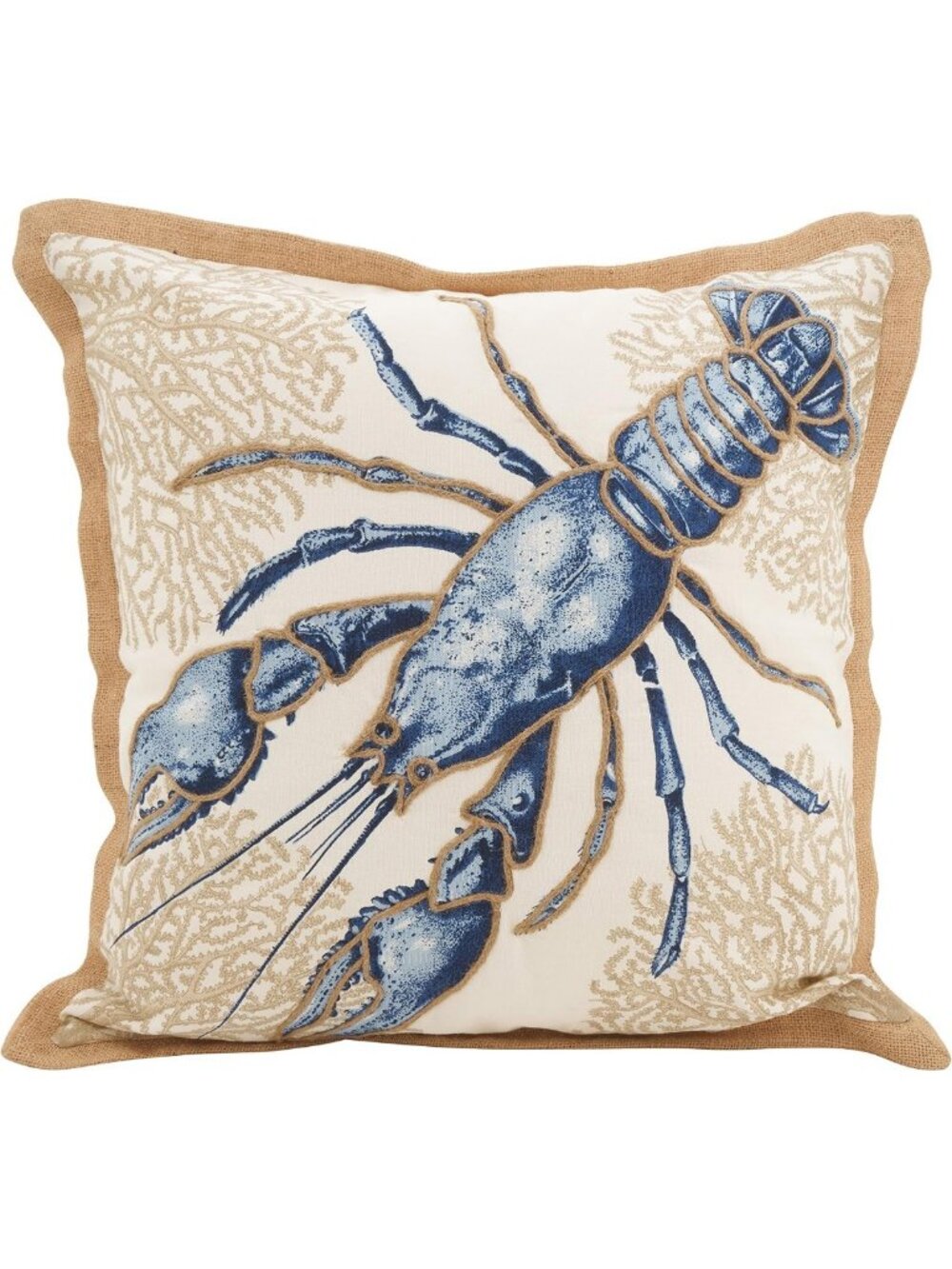 Coastal Throw Pillow 20" x 20" - Woven Cotton, Jute Trim, Down & Feather Insert